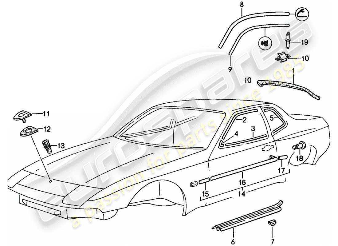 porsche 1987 (944) decorative moulding parts diagram