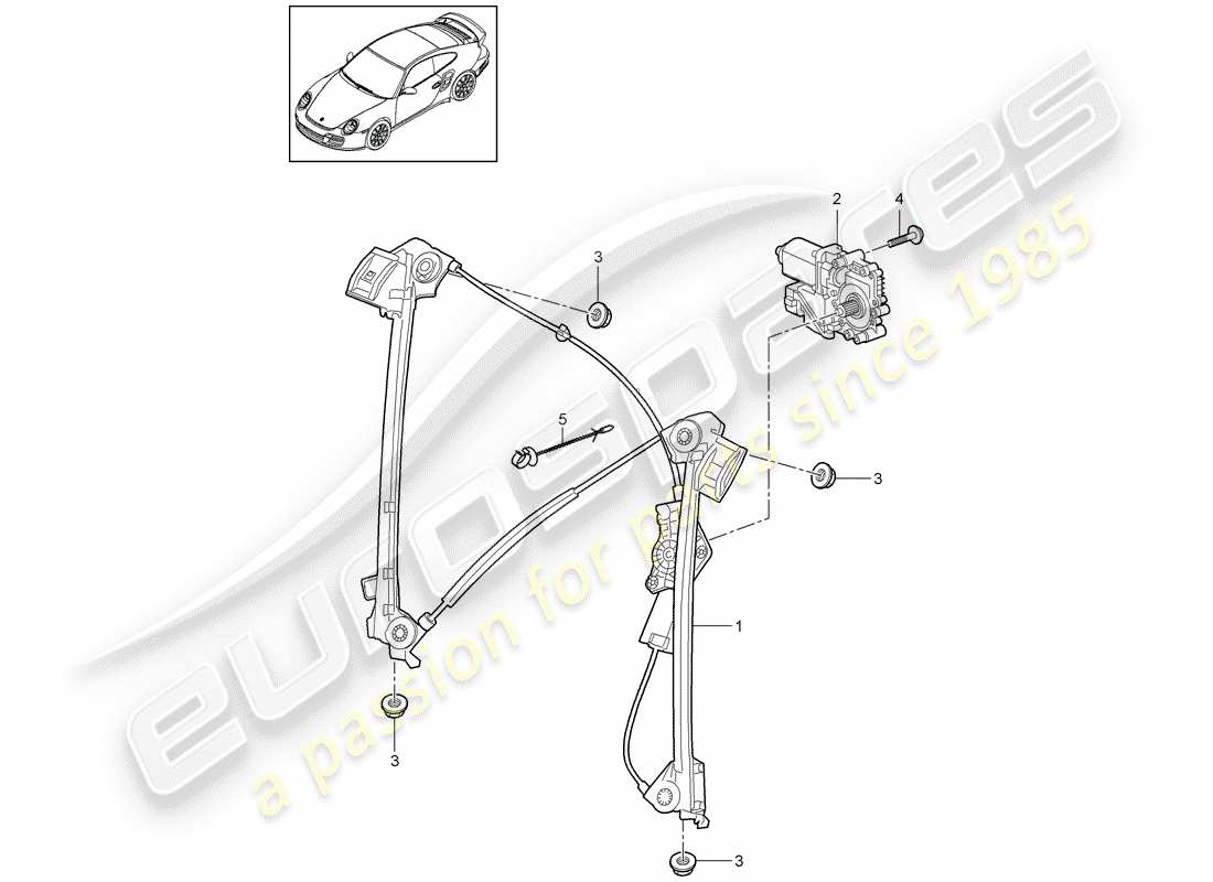 porsche 2011 (997-2 turbo / gt2 rs) window regulator parts diagram