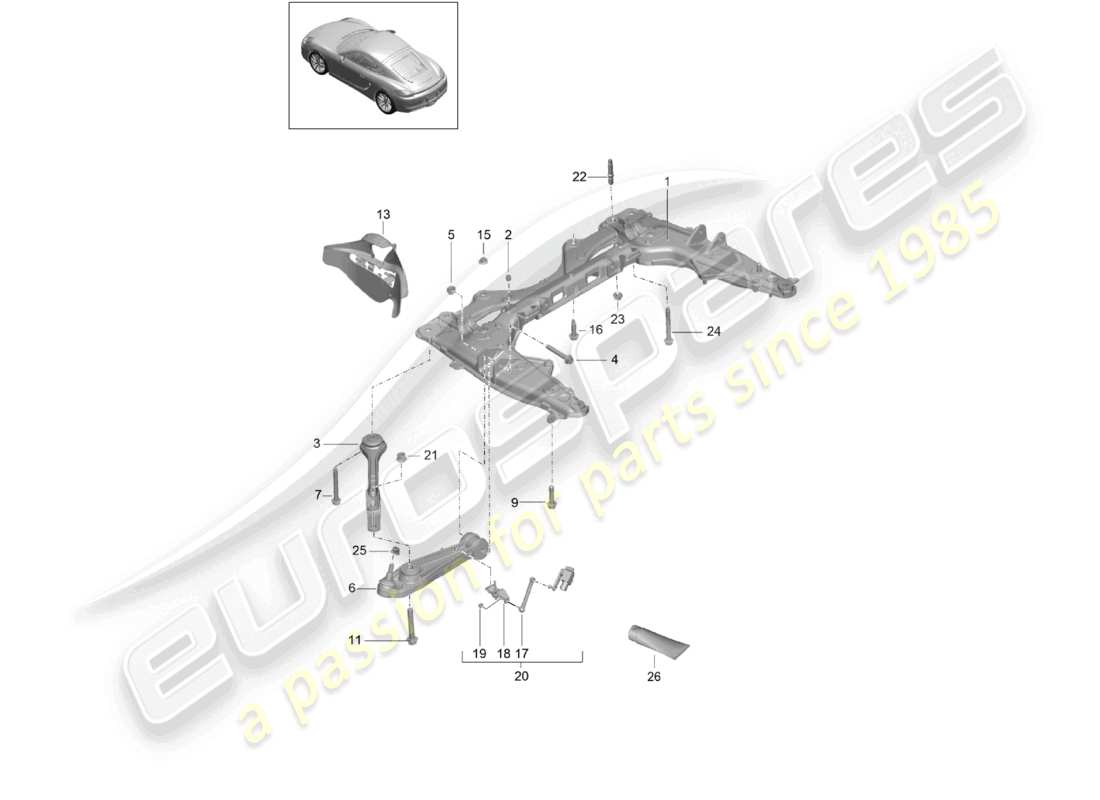 porsche 2016 (981 cayman) cross member wishbone part diagram