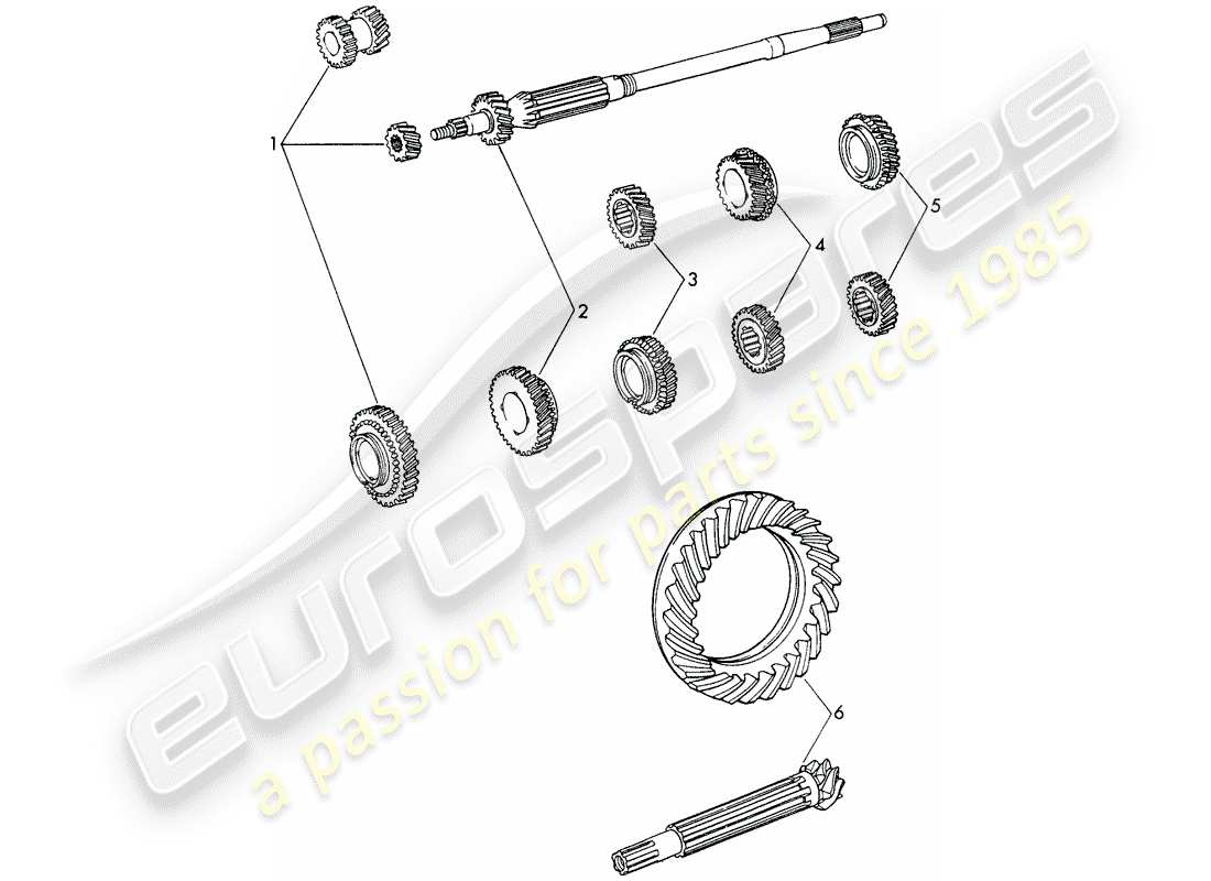 porsche 1966 (911/912) gear wheel sets - 5-speed - transmission part diagram