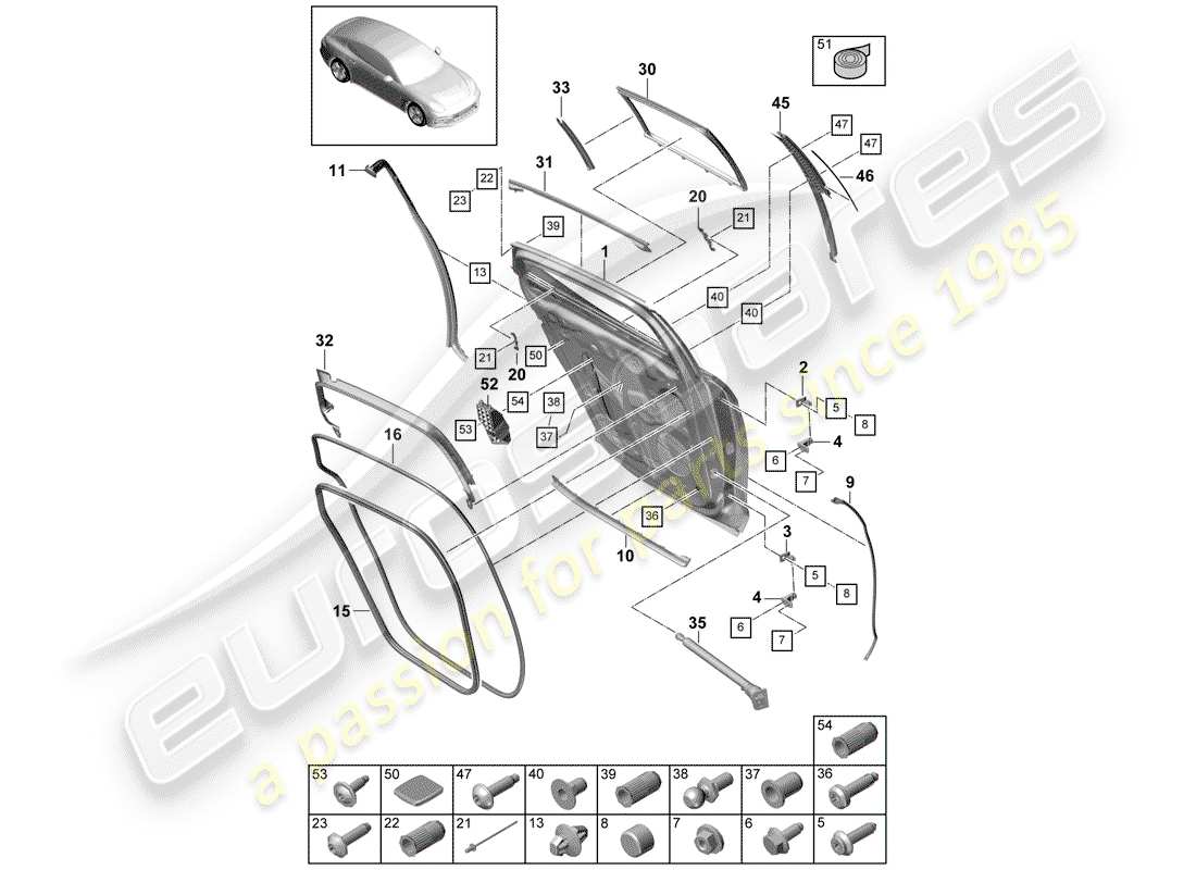 porsche 2020 (panamera 971-1) seal rear door shell part diagram