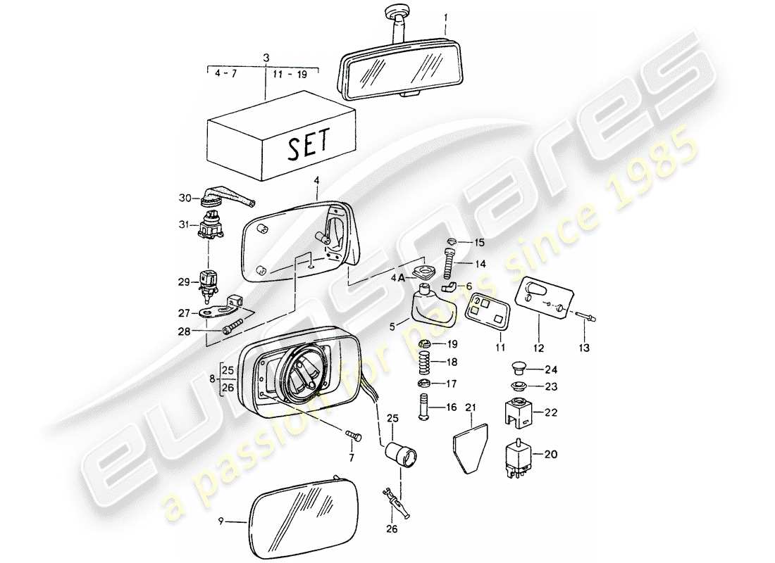 porsche 1989 (964) rear view mirror inner - rear view mirror - d >> - mj 1991 parts diagram