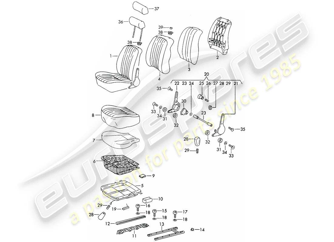 porsche 1967 (911/912) front seat - d >> - mj 1968 parts diagram