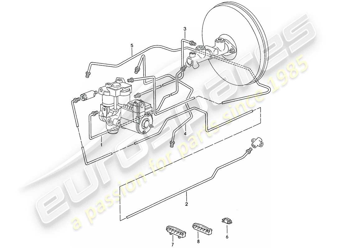 porsche 1988 (928) brake lines - anti-locking brake syst. -abs- parts diagram