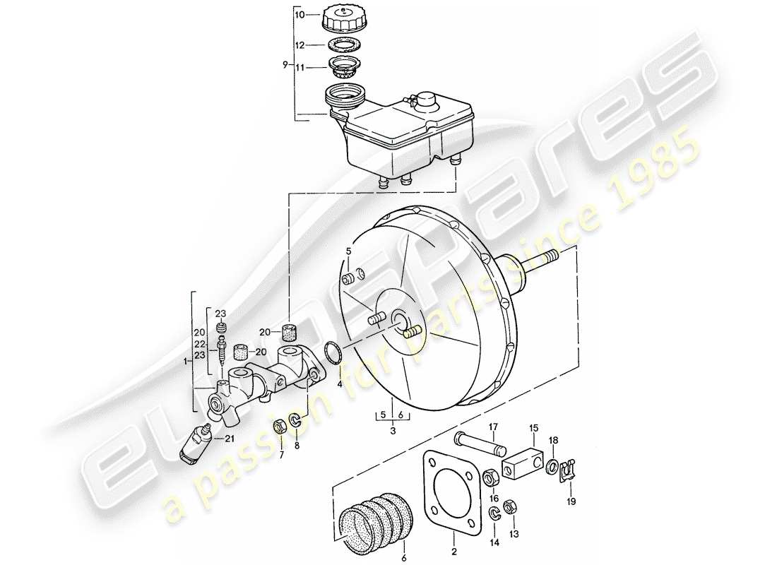 porsche 1989 (928) brake master cylinder - brake booster parts diagram