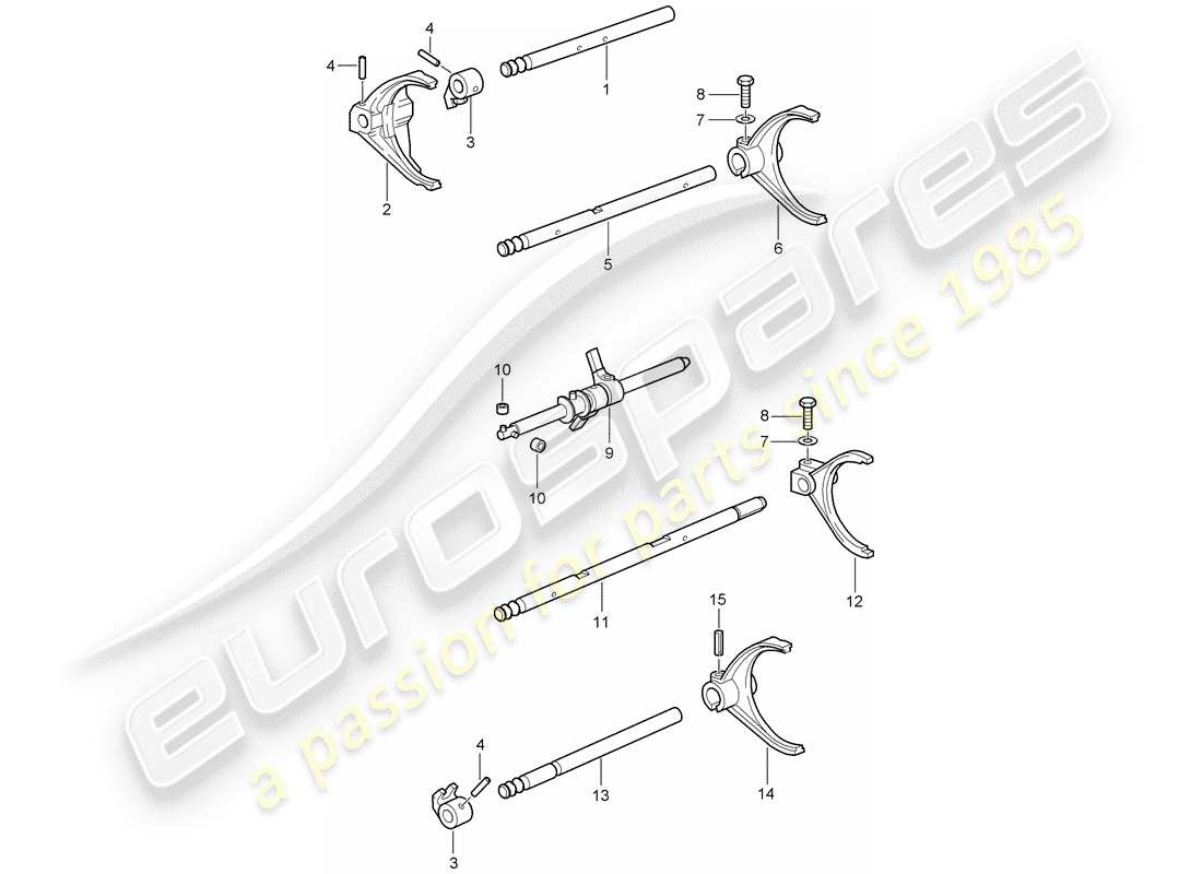 porsche 2010 (997-2 gt3) selector shaft parts diagram