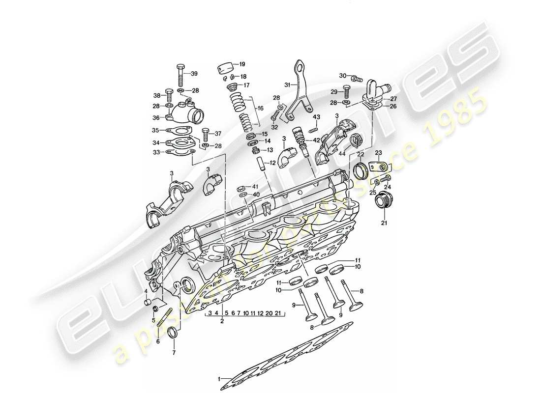 porsche 1988 (944) cylinder head - valves parts diagram