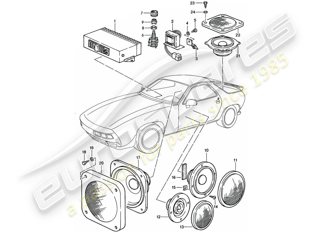 porsche 1984 (928) amplifier - loudspeaker parts diagram