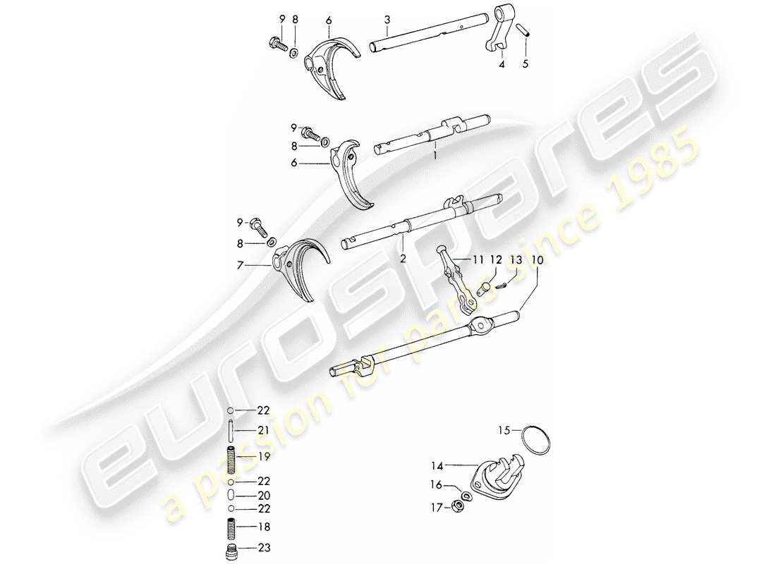 porsche 911/912 (1966) shift rods - shift forks parts diagram