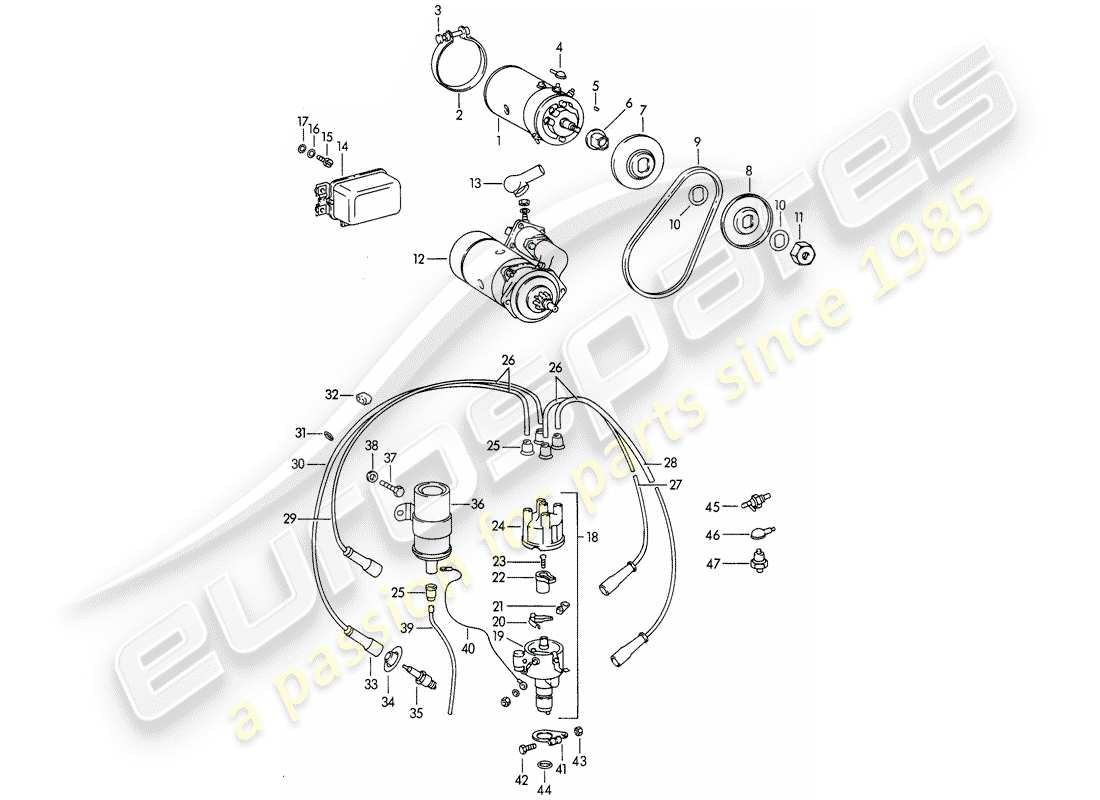 porsche 356b/356c (1960) electrical equipment - engine parts diagram