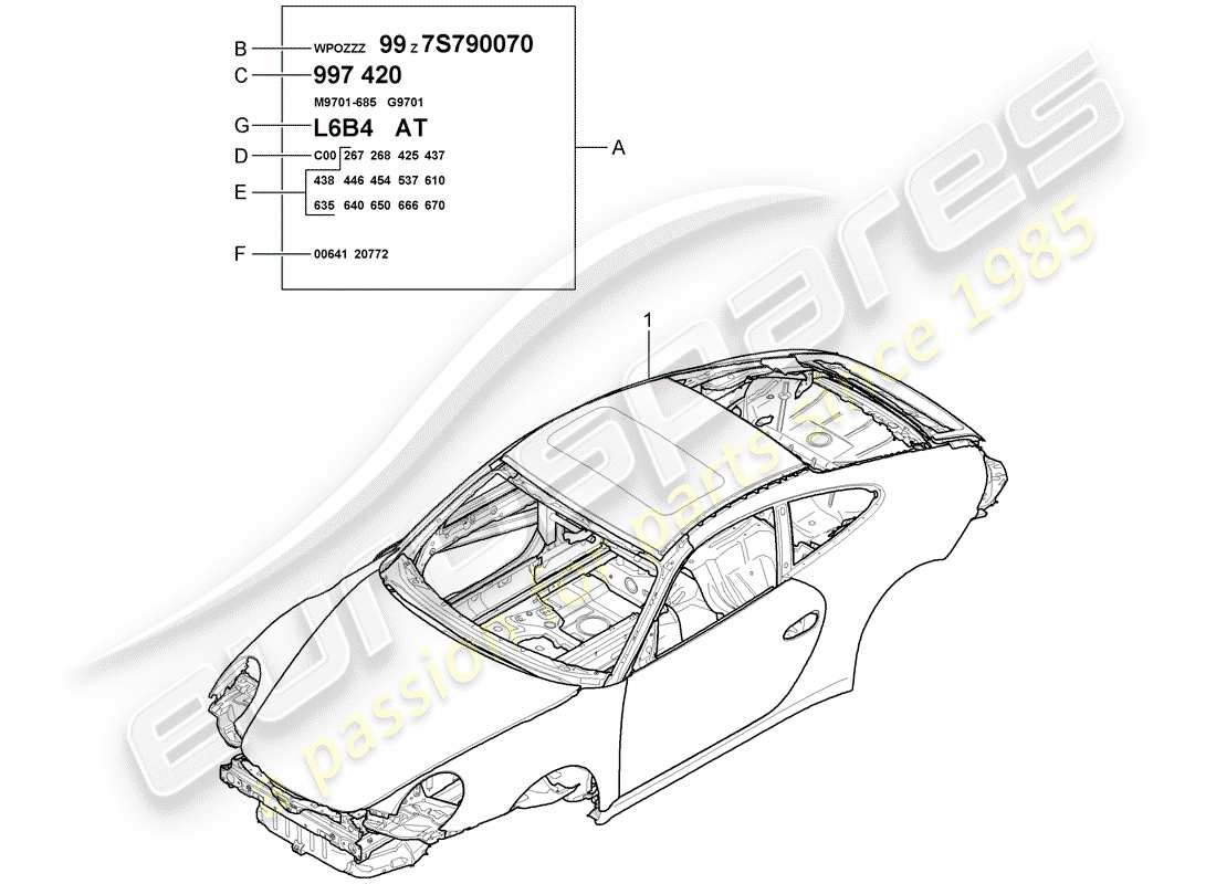 porsche 2008 (997-1 gt3) car body parts diagram