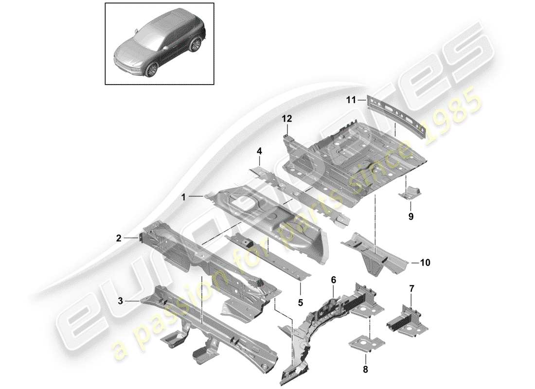 porsche 2020 (cayenne e3 9ya/9yb) floor plates rear rear end part diagram