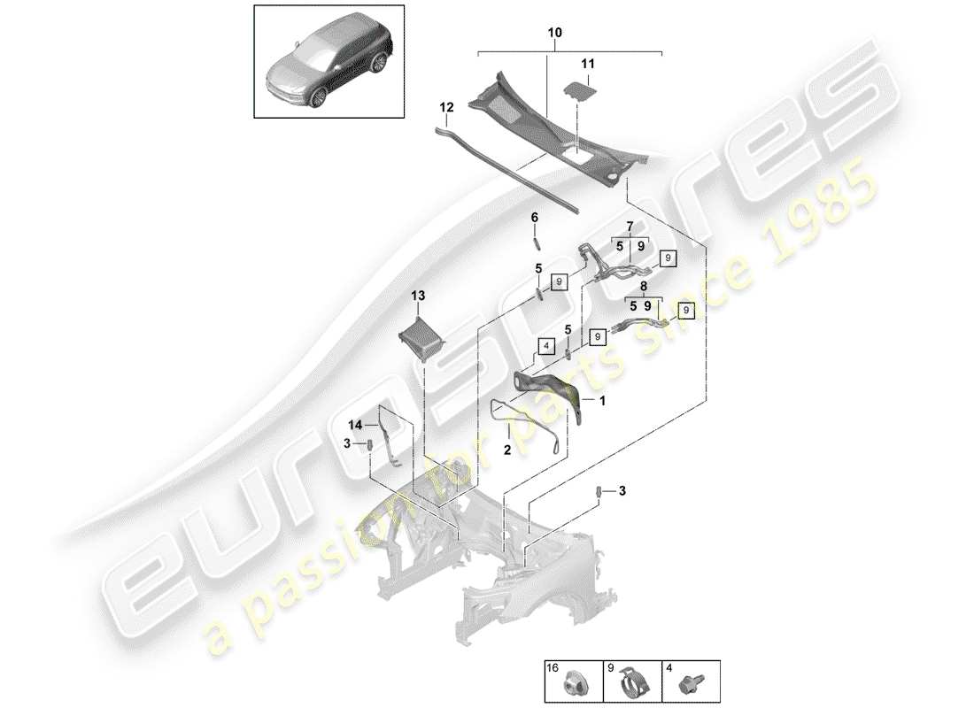 porsche 2020 (cayenne e3 9ya/9yb) heater water box part diagram