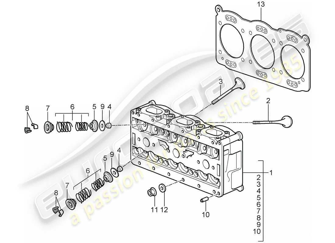 porsche 2007 (997-1 gt3) cylinder head parts diagram