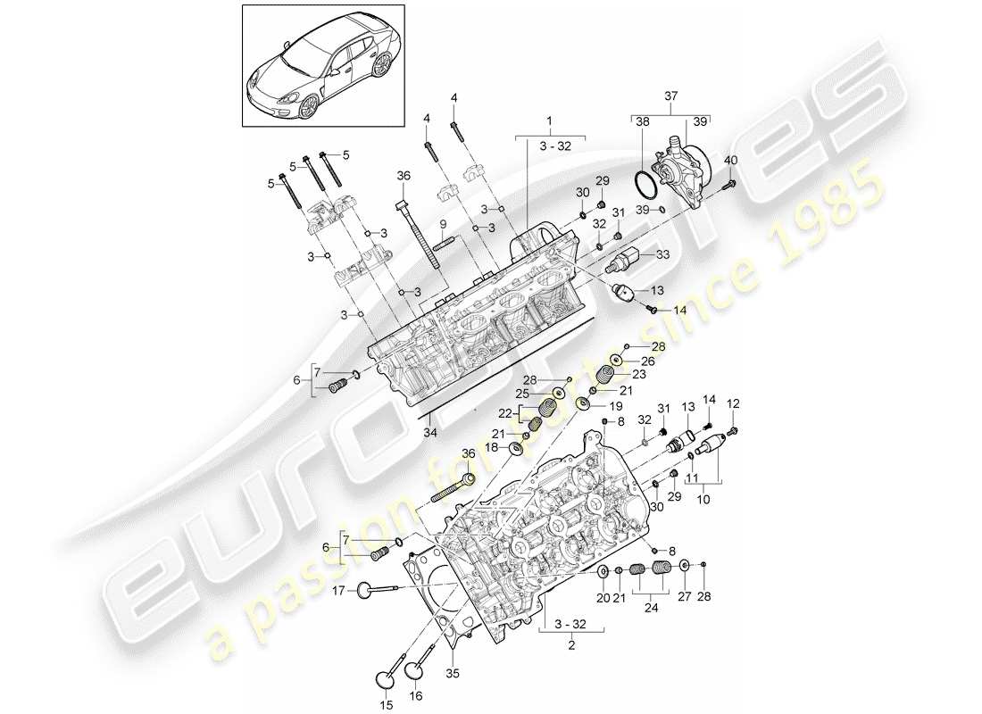 porsche 2014 (panamera 970) cylinder head vacuum pump part diagram