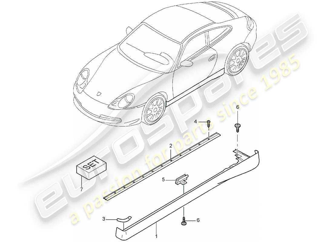 porsche 2003 (996) side member trim part diagram