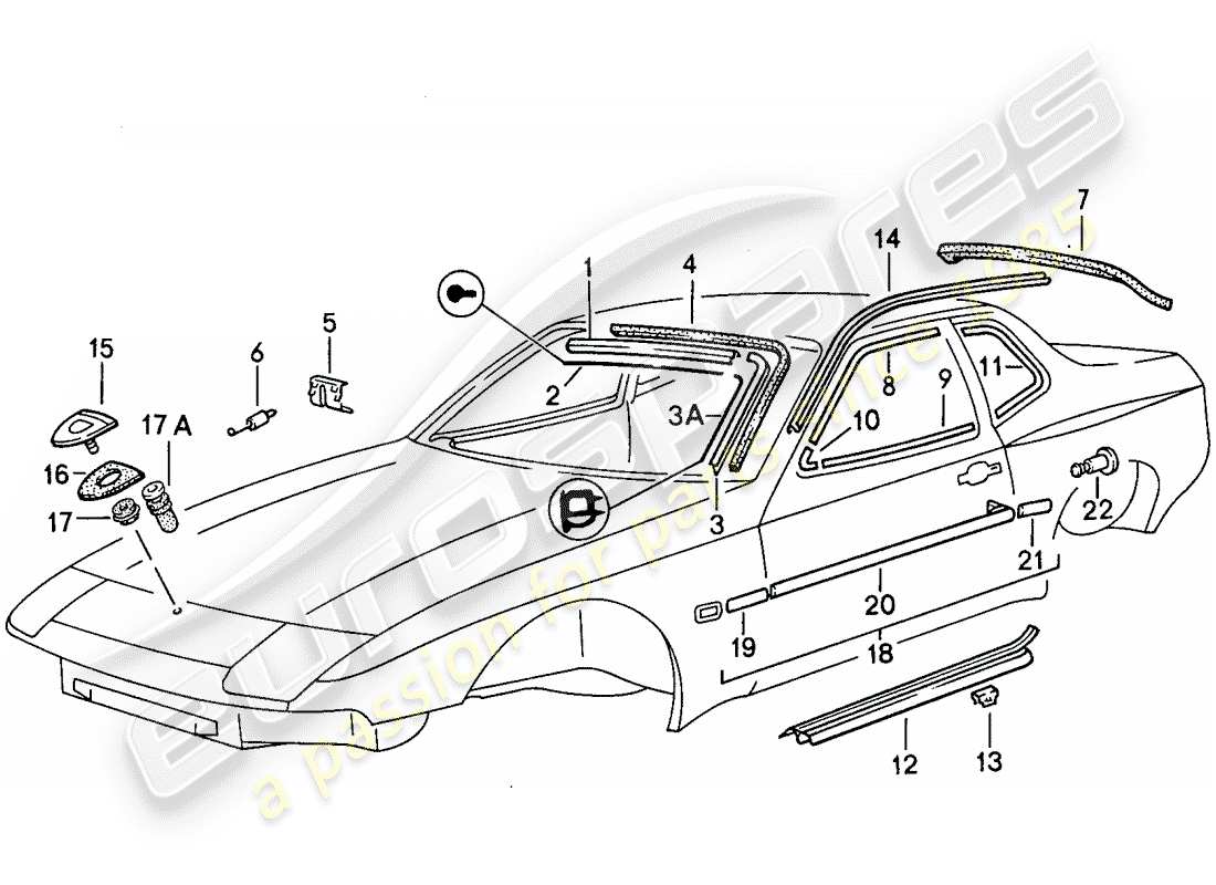 porsche 1983 (944) decorative frame parts diagram