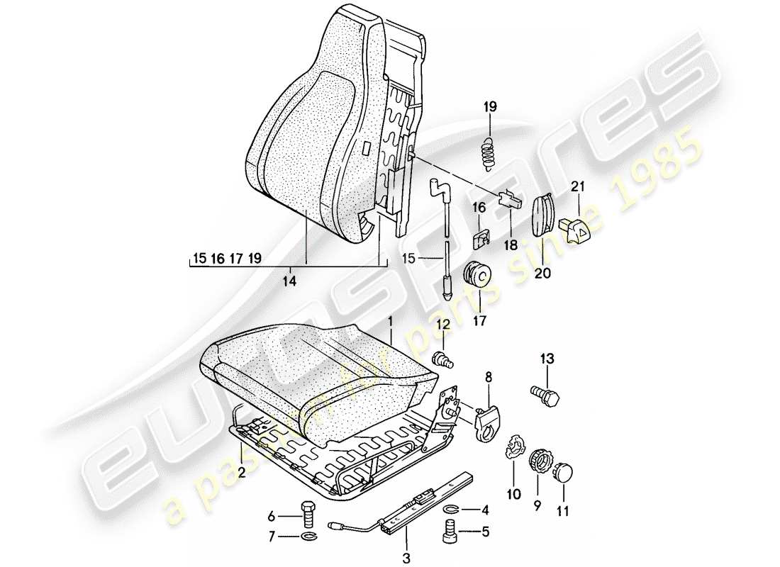 porsche 1982 (944) front seat - single parts parts diagram