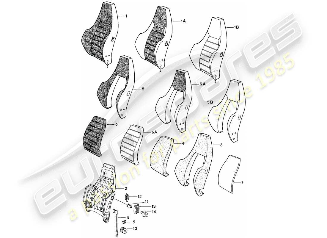 porsche 1982 (944) sports seat - backrest - single parts parts diagram