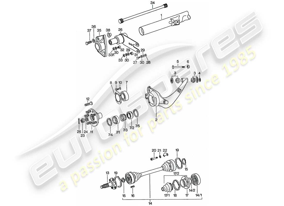 porsche 1976 (911) rear axle part diagram