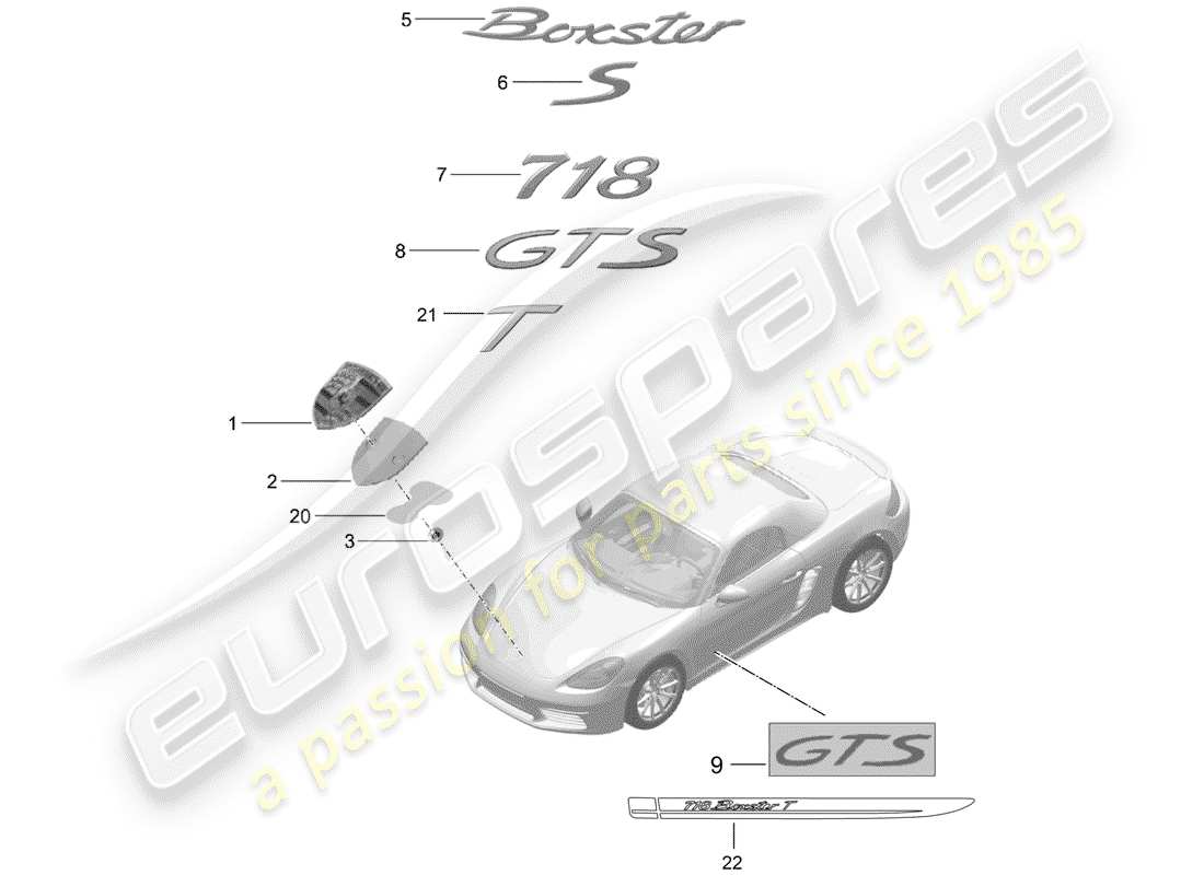 porsche 2018 (718 boxster) inscriptions/lettering moldings parts diagram