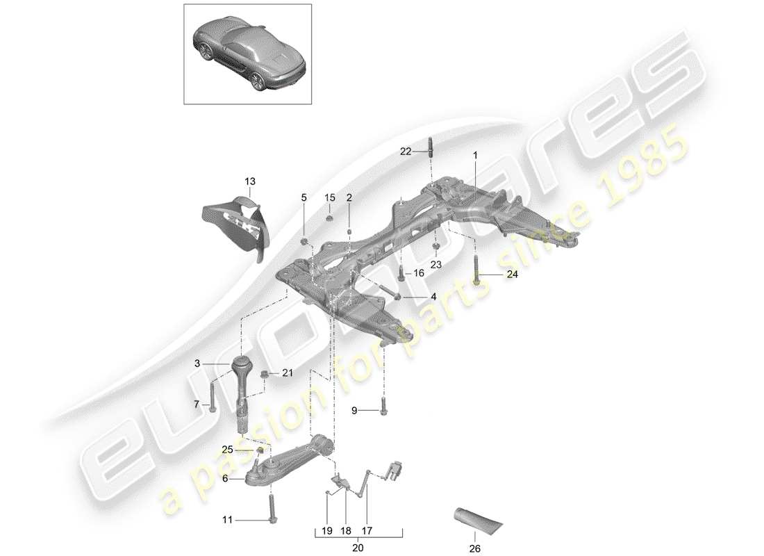 porsche 2013 (981 boxster) cross member wishbone parts diagram