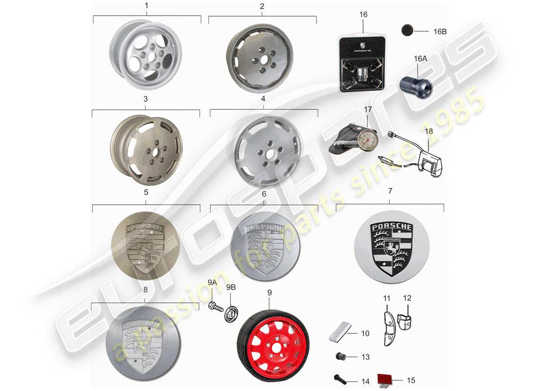 porsche 1985 (928) wheels parts diagram