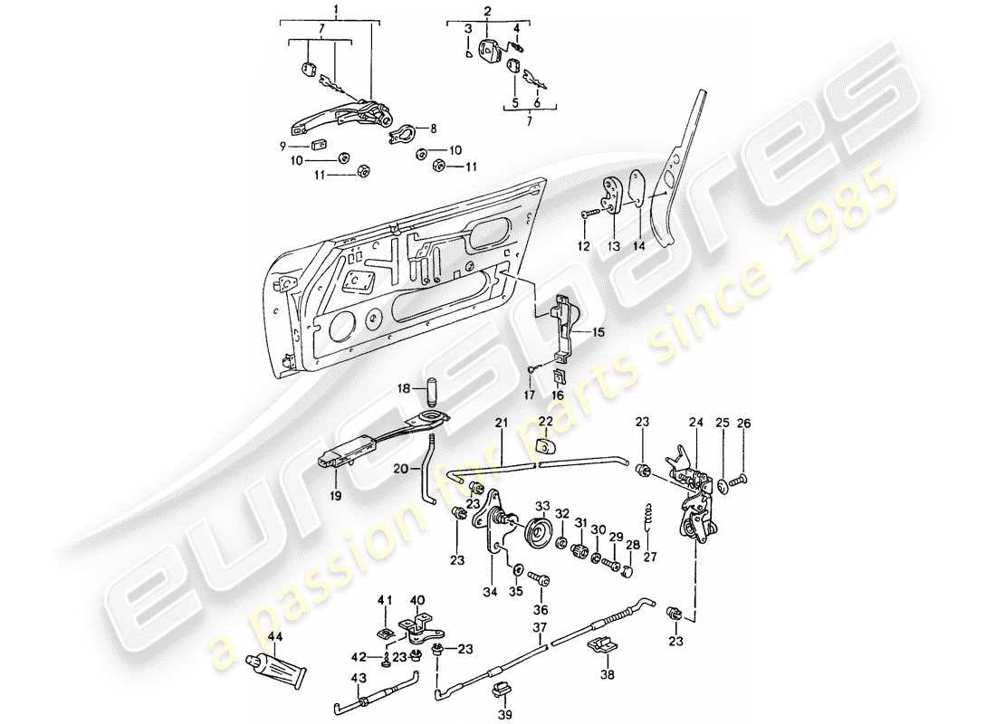 porsche 1990 (964) door latch parts diagram