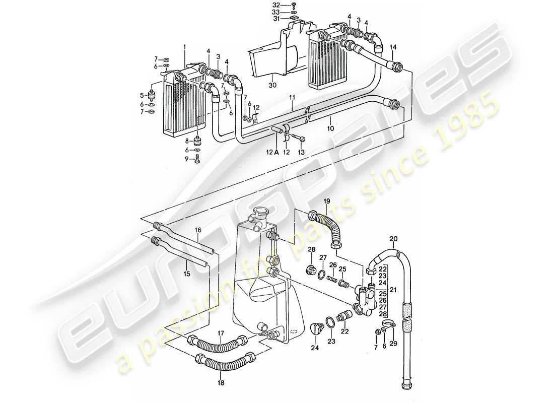 porsche 959 (1987) engine lubrication - oil cooler parts diagram
