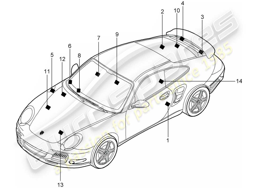 porsche 2009 997-2 turbo / gt2 signs/notices parts diagram