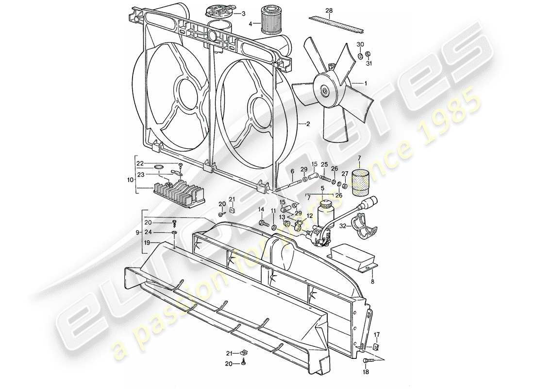porsche 1988 (928) water cooling 2 parts diagram