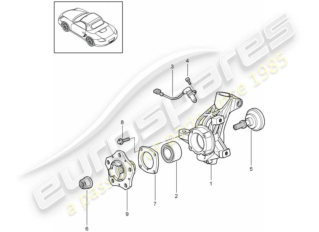 porsche 2009 (987 boxster) wheel carrier wheel hub parts diagram