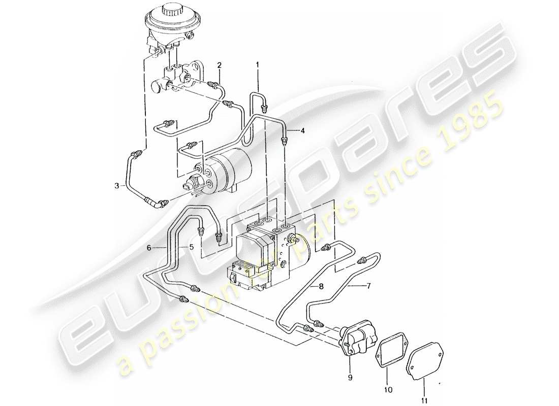 porsche 2002 (996 turbo / gt2) brake lines - front end part diagram