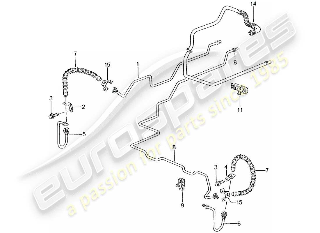 porsche 2001 (996 turbo / gt2) brake line - underbody - rear axle - vacuum line part diagram