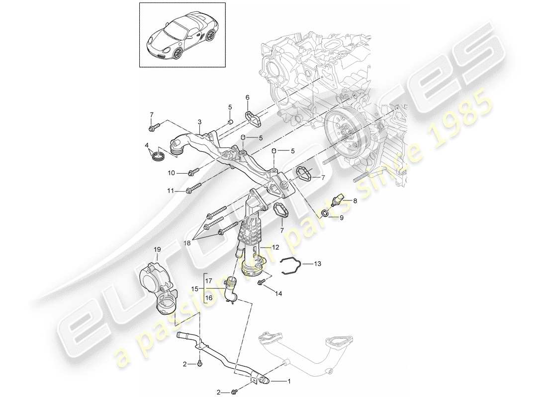 porsche 2009 (987 boxster) assembly carrier water pipe parts diagram