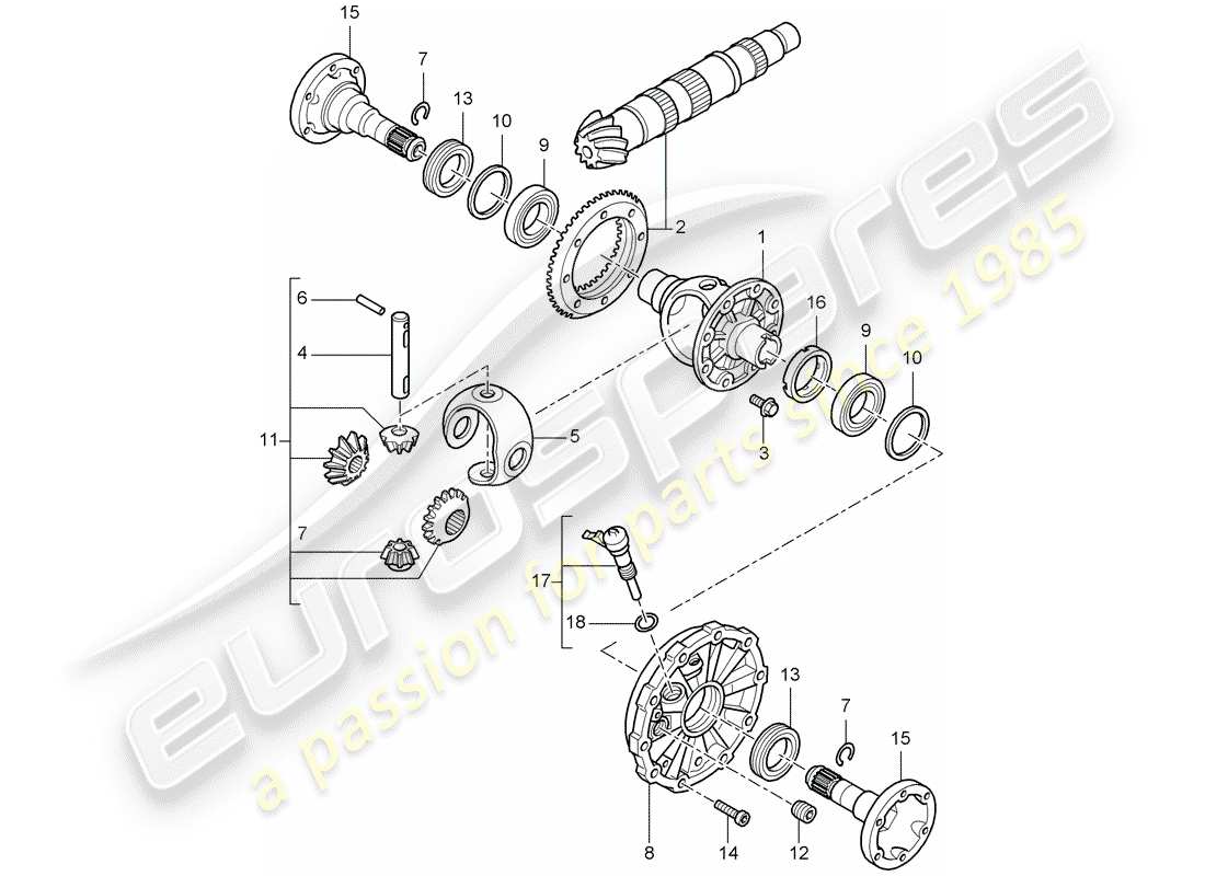 porsche 2005 (987 boxster) 5-speed manual transmission differential parts diagram