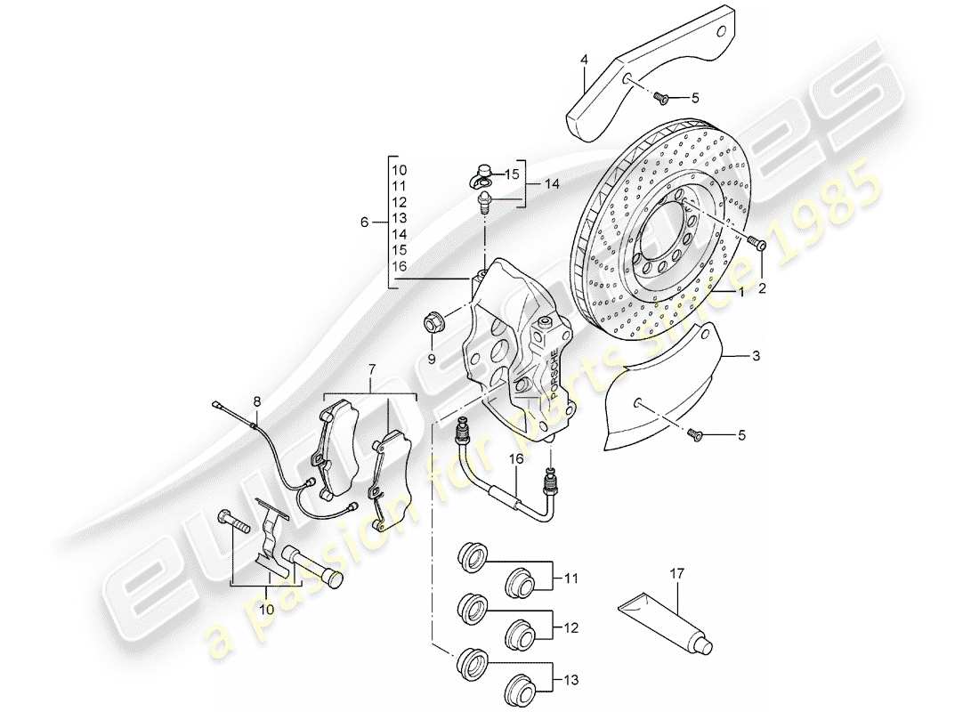 porsche 2006 (carrera gt) disc brakes - rear axle part diagram