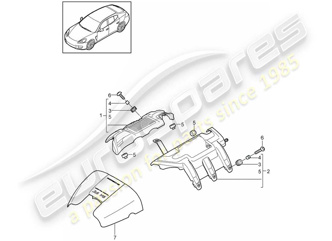 porsche 2011 (panamera 970) engine cover part diagram