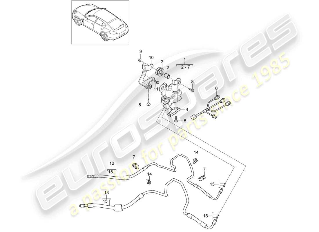 porsche 2014 (panamera 970) anti-roll bar valve block pressure line return line part diagram