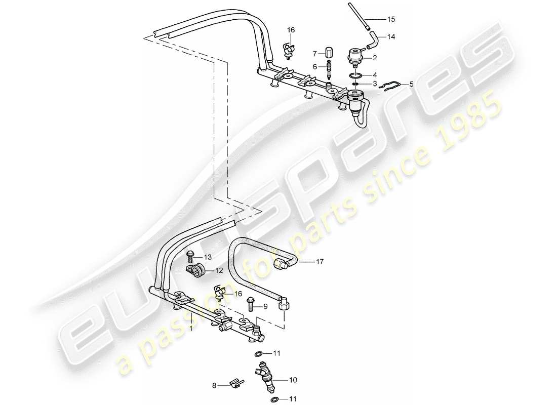 porsche 996 (2003) fuel collection pipe parts diagram
