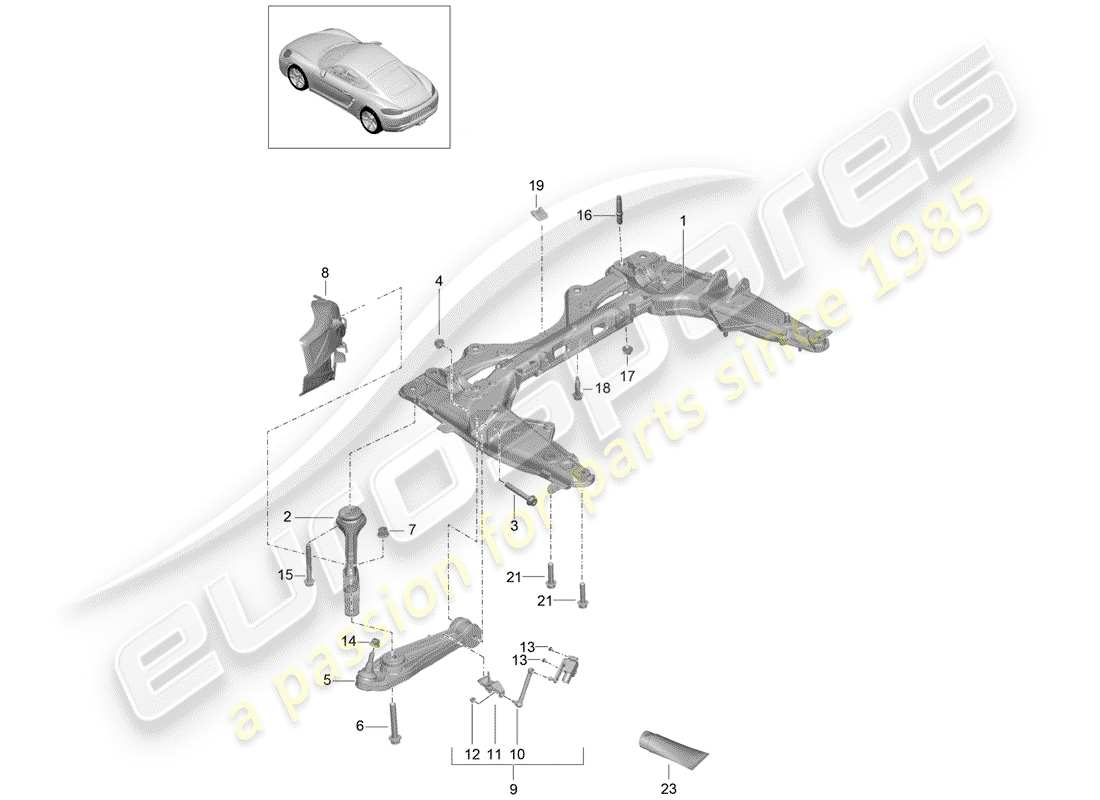 porsche 2018 (718 cayman) cross member wishbone part diagram