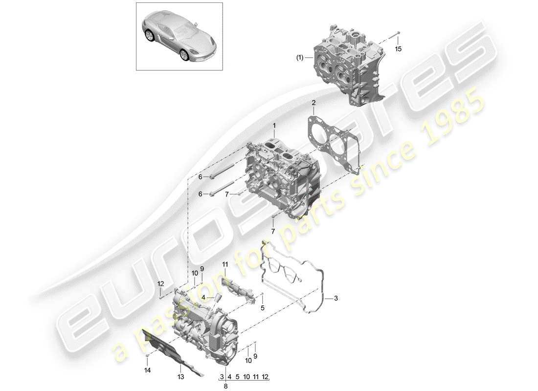 porsche 2018 (718 cayman) cylinder head with: valve cylinder head gasket cylinder head cover part diagram