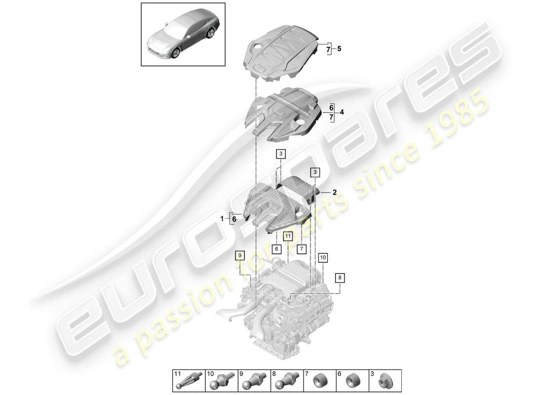 porsche 2020 (panamera 971-1) engine cover part diagram