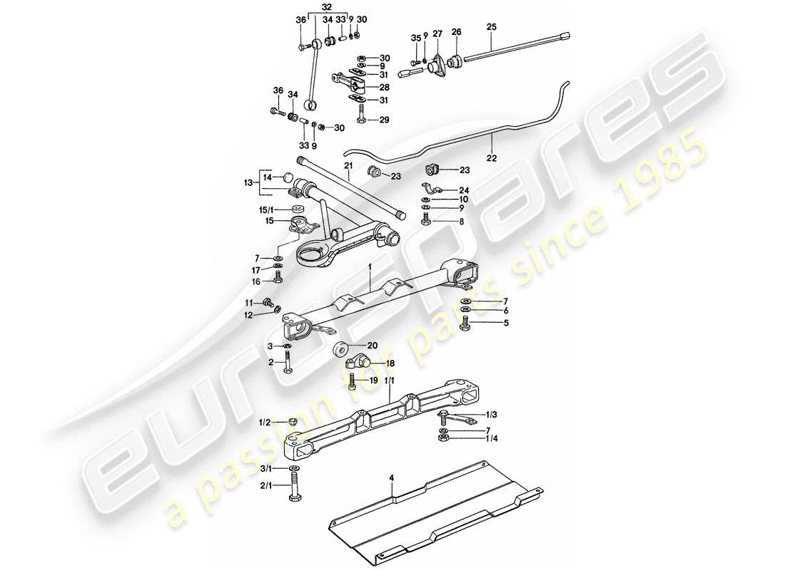 porsche 911 (1975) front axle - stabilizer - steel auxiliary support part diagram