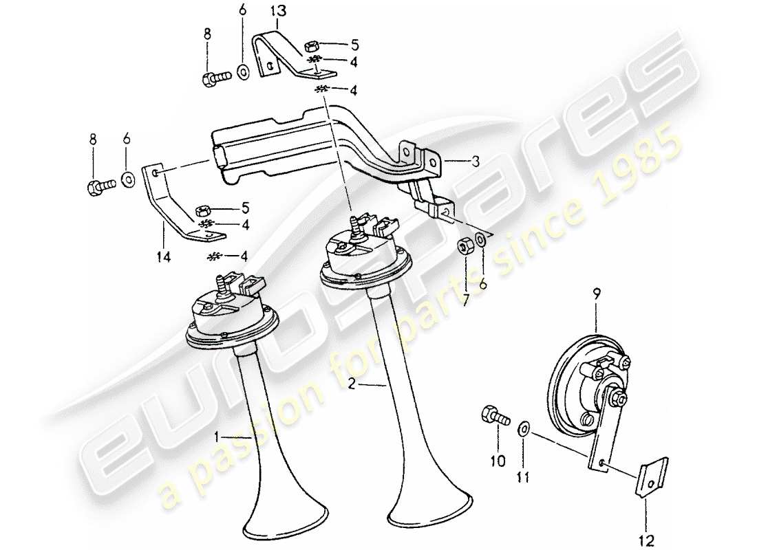 porsche 1990 (964) horn parts diagram