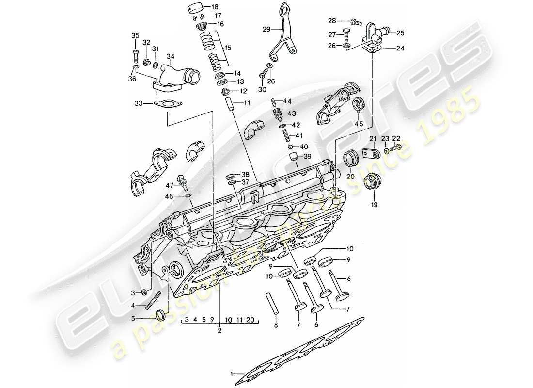 porsche 1995 (968) cylinder head - valves part diagram