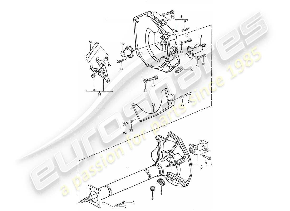 porsche 1986 (924s) central tube - manual gearbox parts diagram