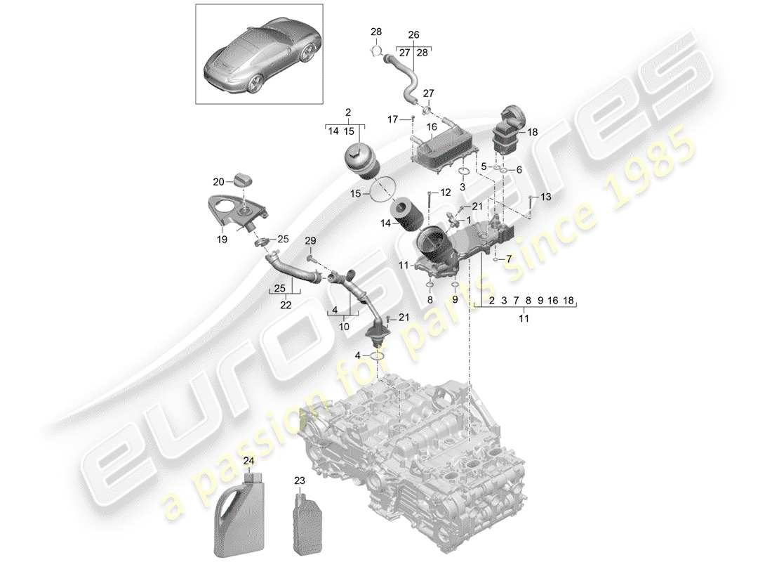porsche 2016 (991-1) engine (oil press./lubrica.) parts diagram