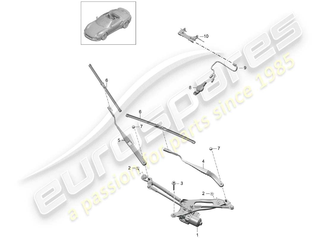 porsche 2015 (991-1 turbo) windscreen wiper system, compl rain sensor part diagram