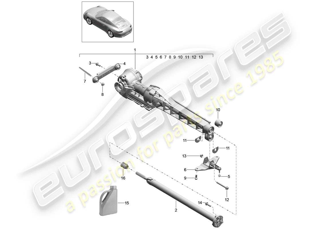 porsche 2016 (991-1) front axle differential cardan shaft parts diagram